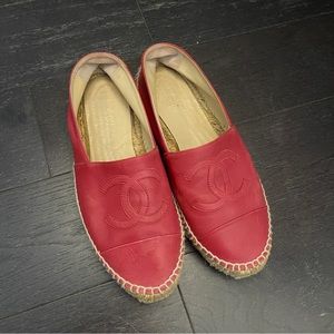 Authentic Chanel interlocking CC Logo pink Leather Espadrilles size 39 womens